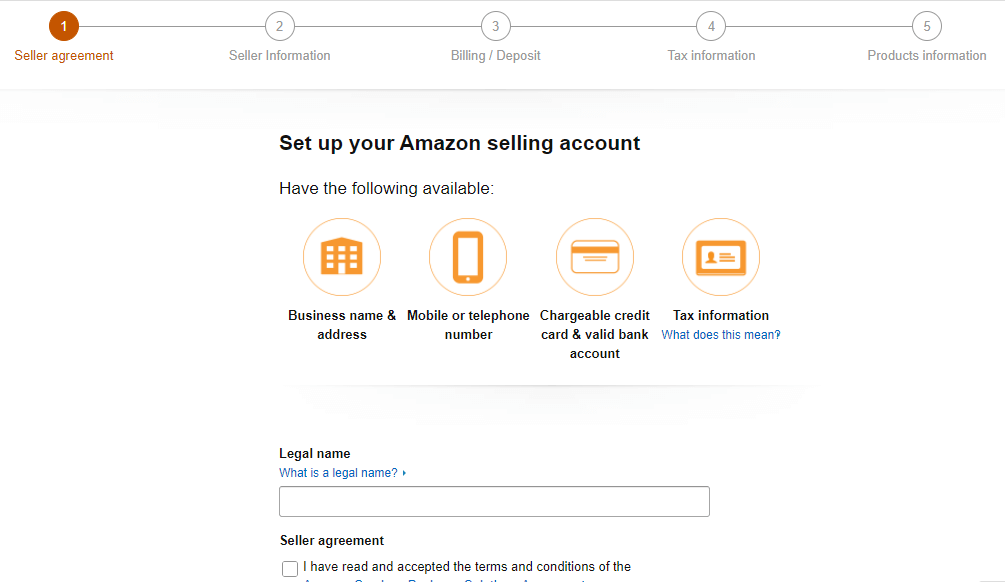 Set up Amazon selling account